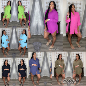 T-Shirt Dress (Navy,Olive,Black,Purple,Pink,Aqua,Lime)