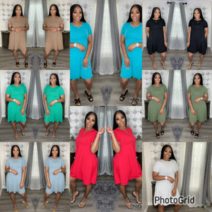 Sarah Dress(Teal,Red,Brown,Gray,Black,Kelly Green,Ash Olive,Blue Gray)