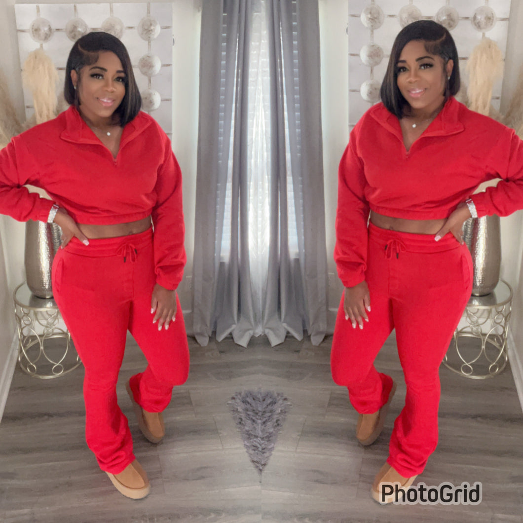 STACKED JOGGER SET (RED)